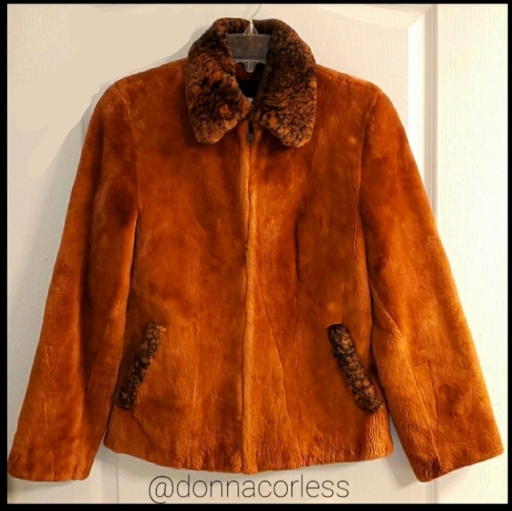 Bod & Crisan Sheared Beaver Fur Jacket Brown Orange Womens S Vintage